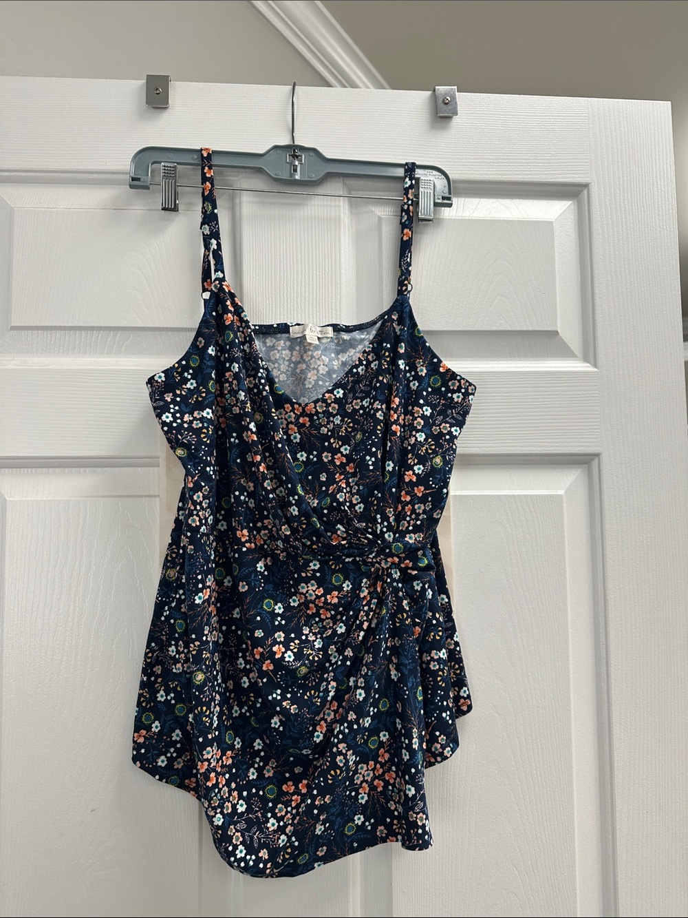 Navy Floral Wrap-Detail Spaghetti-Strap Camisole